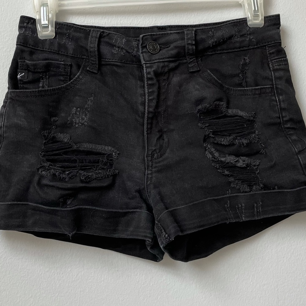 Kancan Black Distressed Shorty Jean Shorts. Size 25